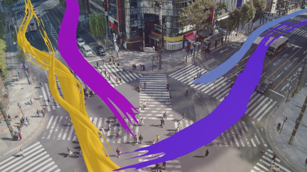 minmooba『Designship 2019 Opener』(2019) 街角にクリエイティブな筆のタッチが走り回る